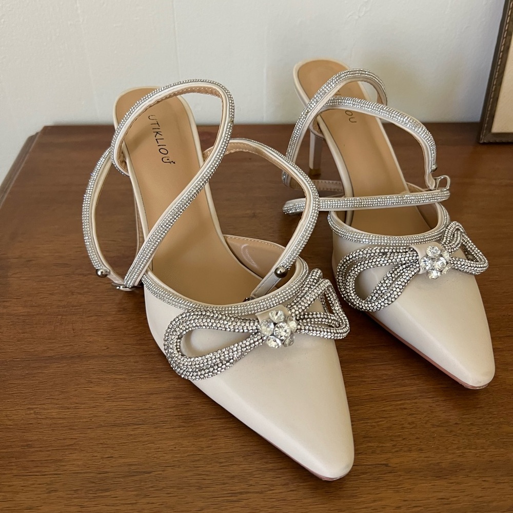 Embellished Rhinestone Bow Heels
